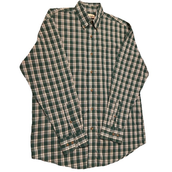 Wrangler Riata Mens Button Down Shirt Large Green Plaid Cotton Blend Western - Picture 2 of 8
